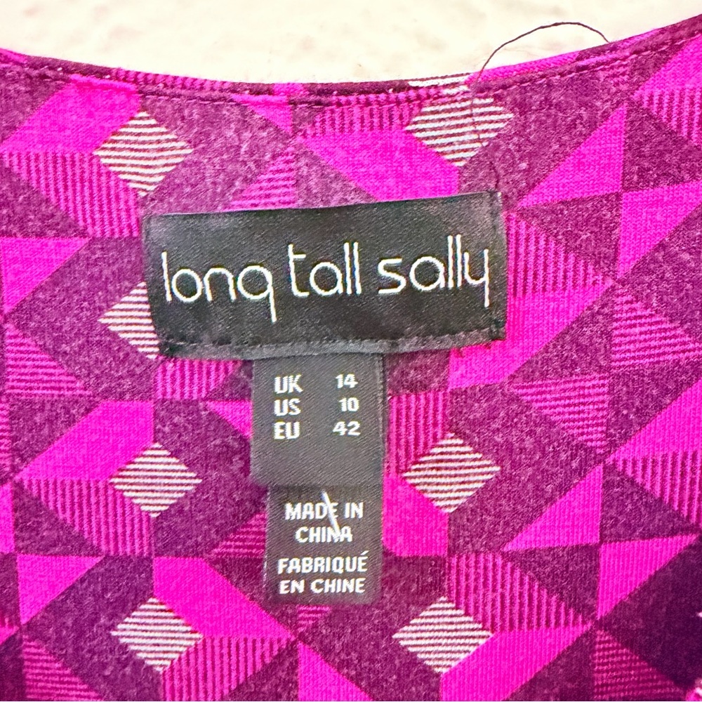 Long Tall Sally fushcia geo print belted midi dress - Picture 12 of 13